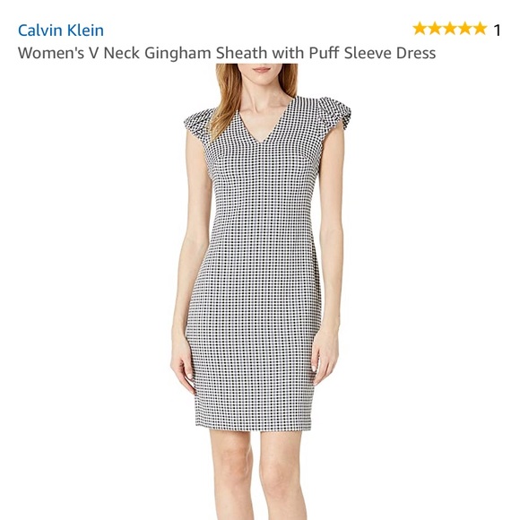 Calvin Klein V Neck Gingham Sheath Dress - Picture 1 of 7